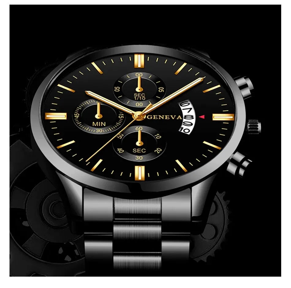 Men Black Stainless Steel Watch Luxury Calendar Quartz Wrist Watch Men Business Watches for Man Clock Relogio Masculino