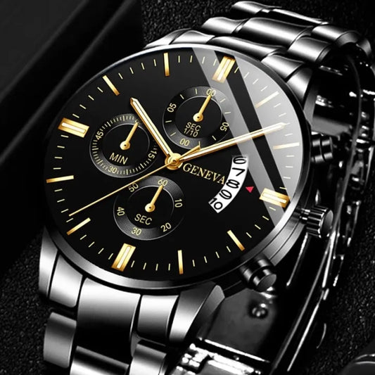 Men Black Stainless Steel Watch Luxury Calendar Quartz Wrist Watch Men Business Watches for Man Clock Relogio Masculino