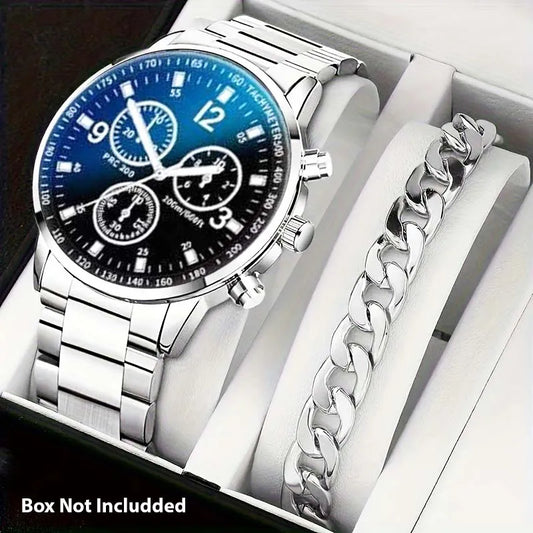 Pack of 2 Classic Luxury Watch for Men / Boys With Silver Hand/Wrist Bracelet Chain